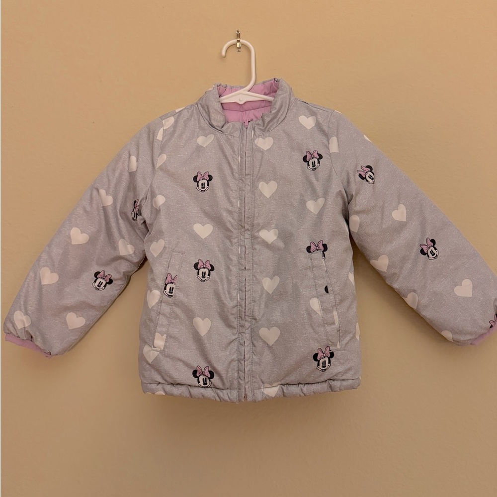 Gap Reversible Minnie Mouse Jacket, Size 4, Girls, Gray and Pink.